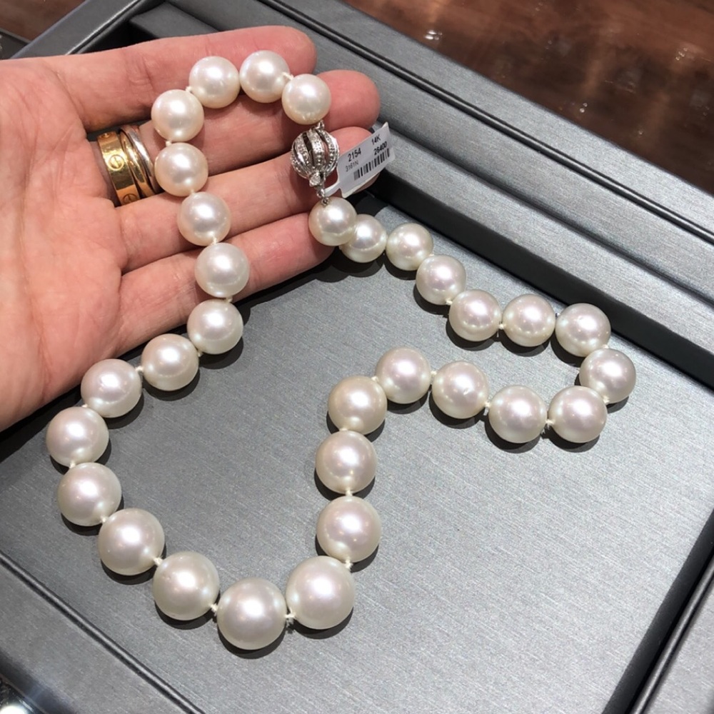 AUTHENTIC HIGH END Extra Large South Sea Pearl Diamond Necklace Jumbo size Natur